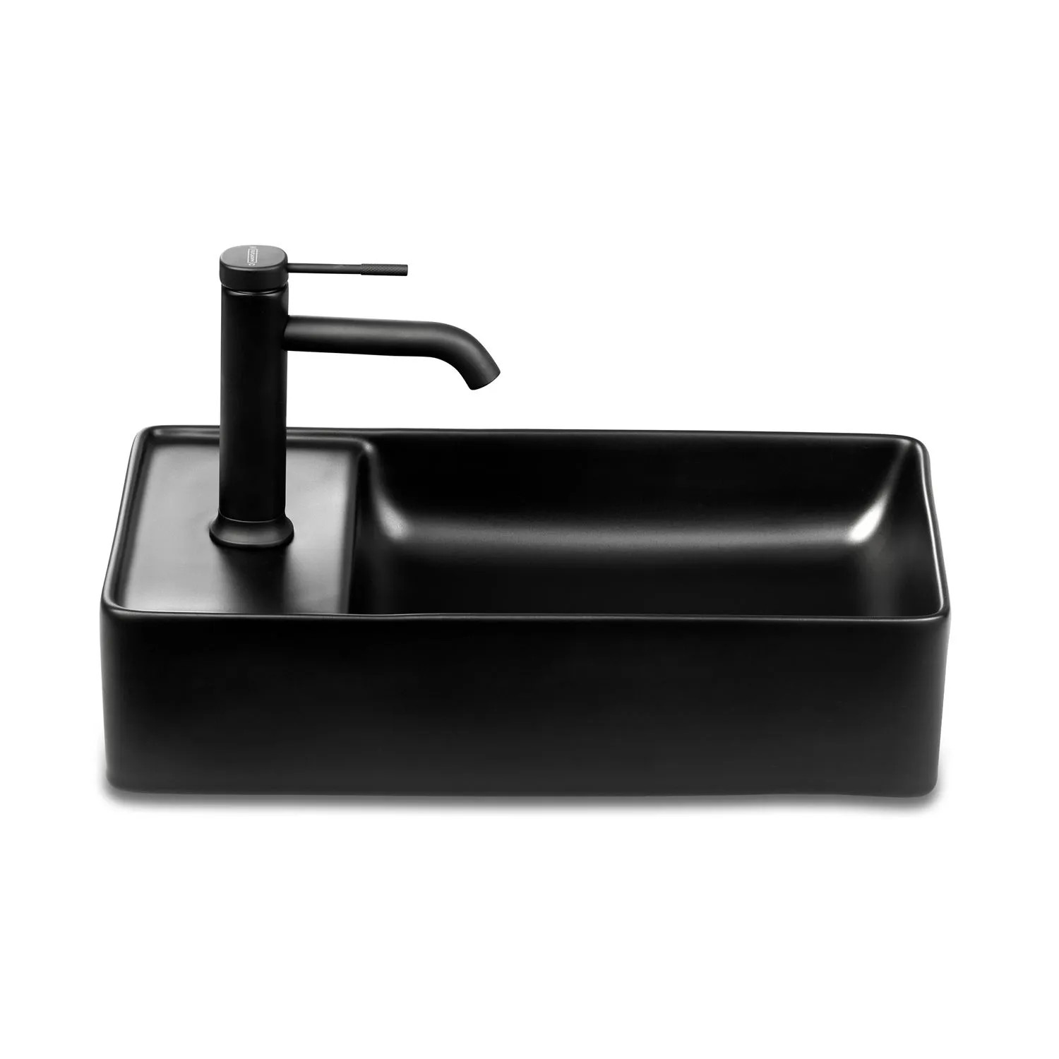 Stilform Gäste WC Waschbecken SOHO 2.0 in 46 x 25 cm Keramik für Wandmontage oder Aufsatzwaschbecken mit Hahnloch in Schwarz Matt