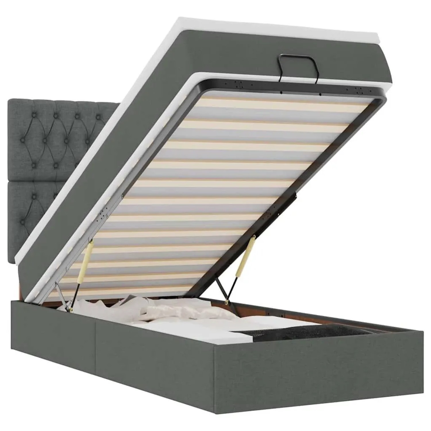 Thumbnail - vidaXL Ottoman-Bett mit Matratze und LEDs Dunkelgrau 90x190 cm Stoff 3314052