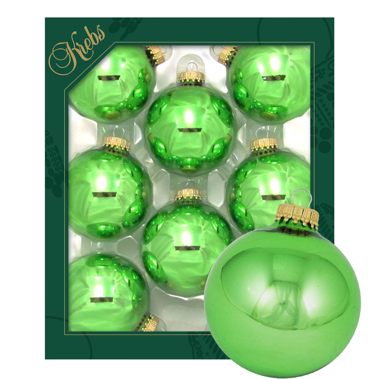 Krebs Glas Lauscha Weihnachtskugeln Grün Glanz Uni 8er-Set 7cm