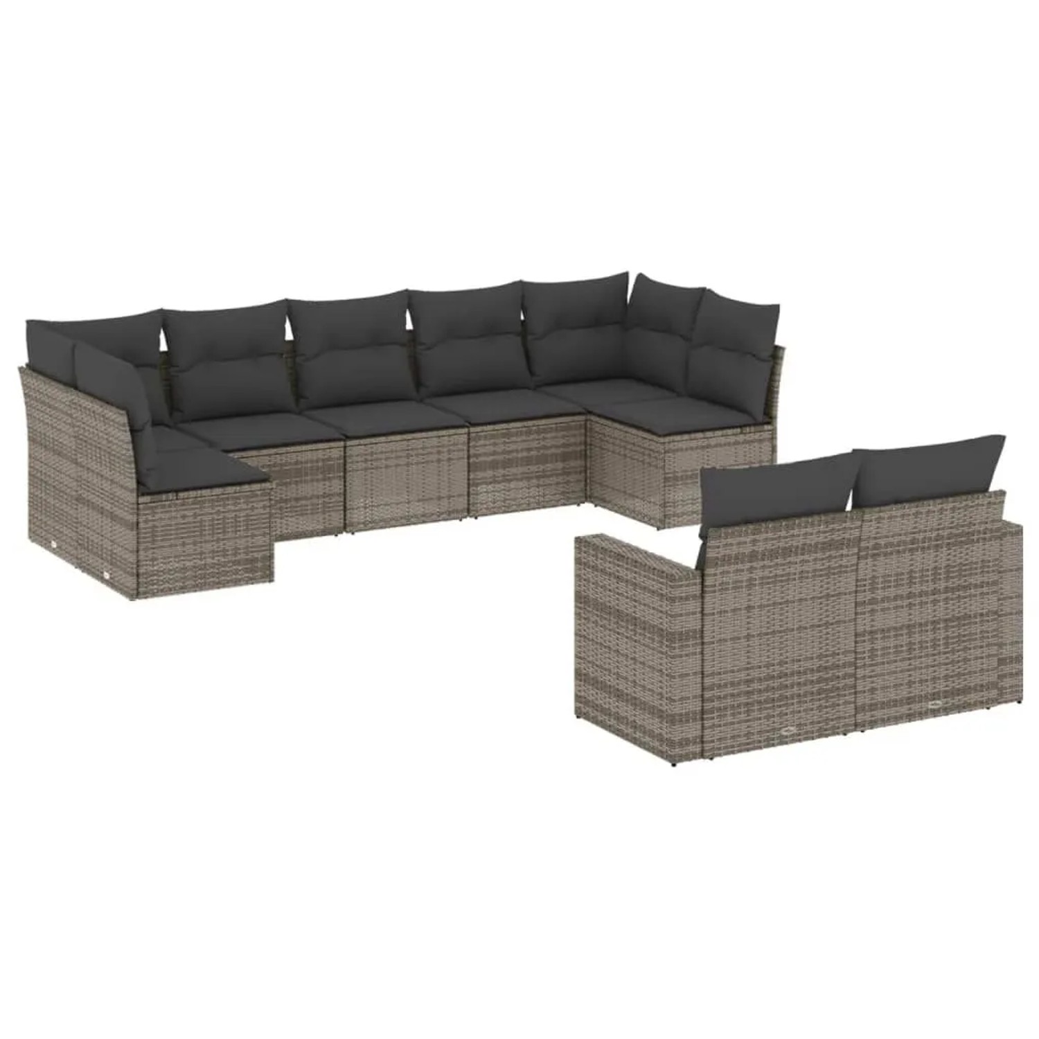 vidaXL 9-Tlg Garten-Sofagarnitur mit Kissen Grau Poly Rattan 3251757