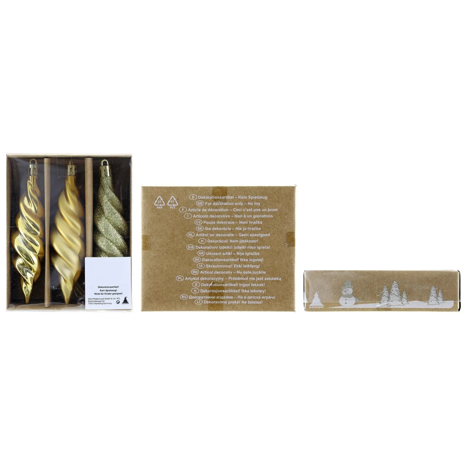 Weihnachts-Deko Eiszapfen zum Hängen aus Kunststoff 10,5 x 3,5 cm Gold 3 Stück