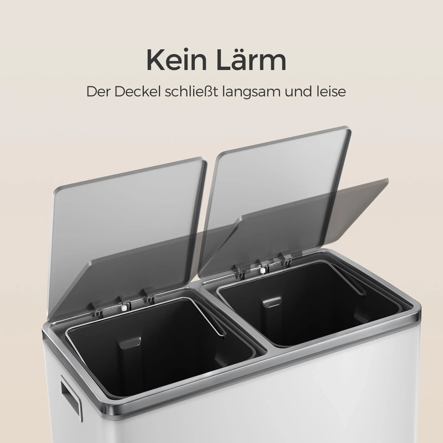 Songmics Mülleimer Pary, weiß-grau, mit zwei Fächern und Softclose-Deckel.