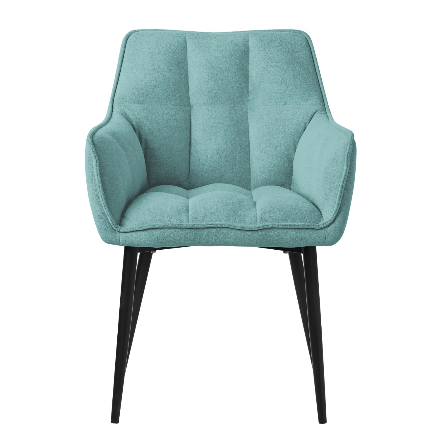 Petrolfarbener ML-Design Esszimmerstuhl mit Frotteebezug und schwarzen Beinen.