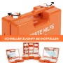 Oranger Erste-Hilfe-Koffer Klein DIN 13157 für Betriebe, geöffnet und geschlossen.