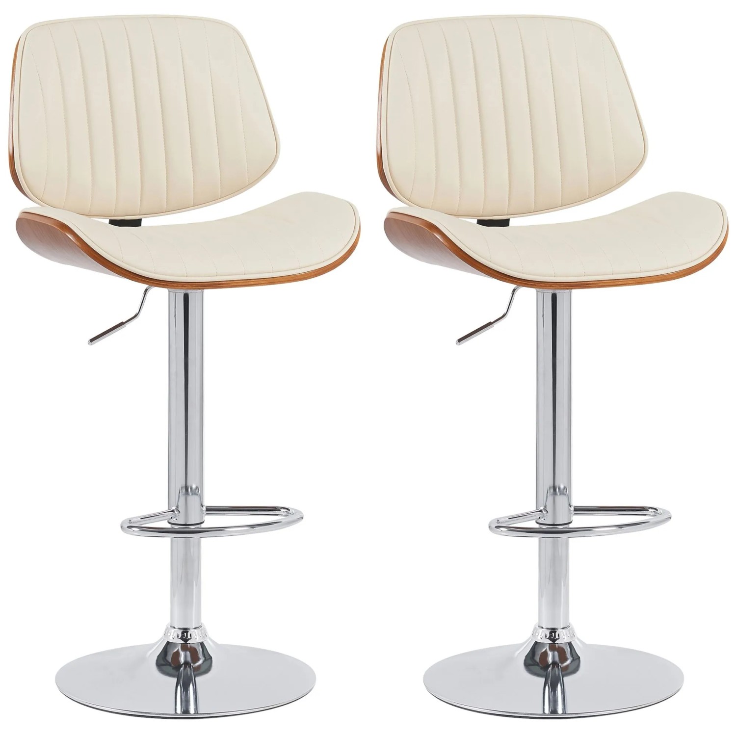 DELUKE 2er Set Barhocker LOSAN Kunstleder Walnuss/creme 50x50x94cm Beige Dunkelbraun Silber Barstuhl Höhenverstellbar Mi...