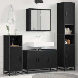 vidaXL 2-tlg. Badmöbel-Set in Schwarz Eichen-Optik: Spiegelschrank und Waschbeckenunterschrank aus Holzwerkstoff.