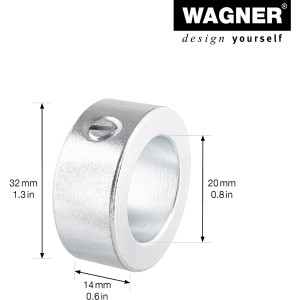 Wagner Stellring 2er-Set aus verzinktem Stahl für Achsen, Detailaufnahme mit Maßangaben.