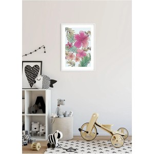 Komar Poster mit rosa und grünen Blumen, 30x40 cm, gerahmt. Dekorative Fototapete für Wohnräume.
