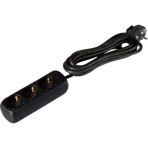 Schwarze 3-fach Steckdosenleiste mit 3 m Kabel für den Innenbereich.