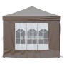 Faltbares Partyzelt in Taupe (3x6 m) mit Seitenwänden und Fenstern.