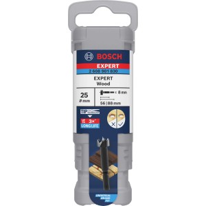 Bosch Expert Wood Forstnerbohrer, Ø 25 mm, schwarz, in transparenter Verpackung. Für präzise Löcher in Holz.