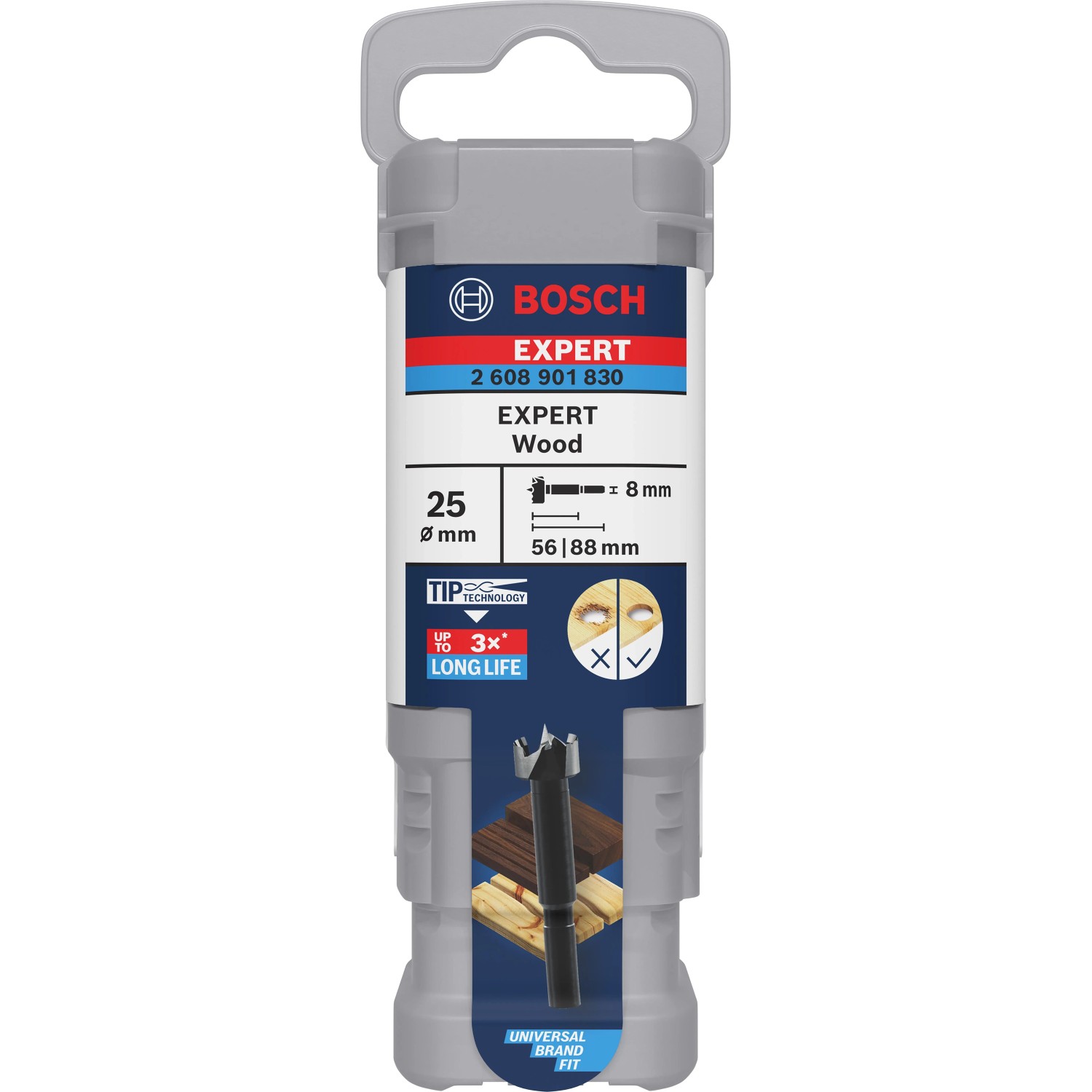 Bosch Forstnerbohrer Expert Wood, 25 mm, in Verpackung. Holzbohrer für präzise Löcher.