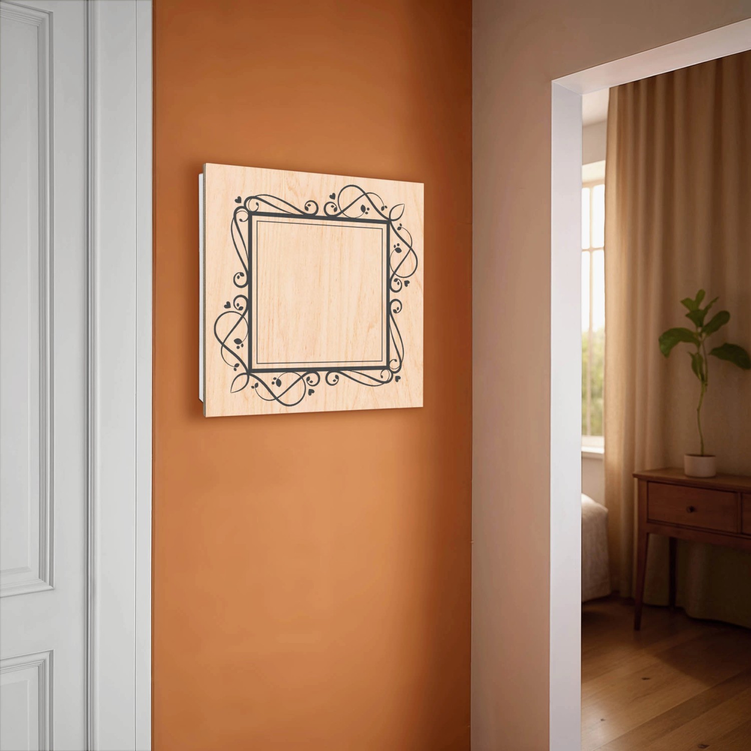 Banjado Schlüsselkasten mit Holzfront, weiß, mit Herzrahmen-Motiv, 30x30cm, 50 Haken.