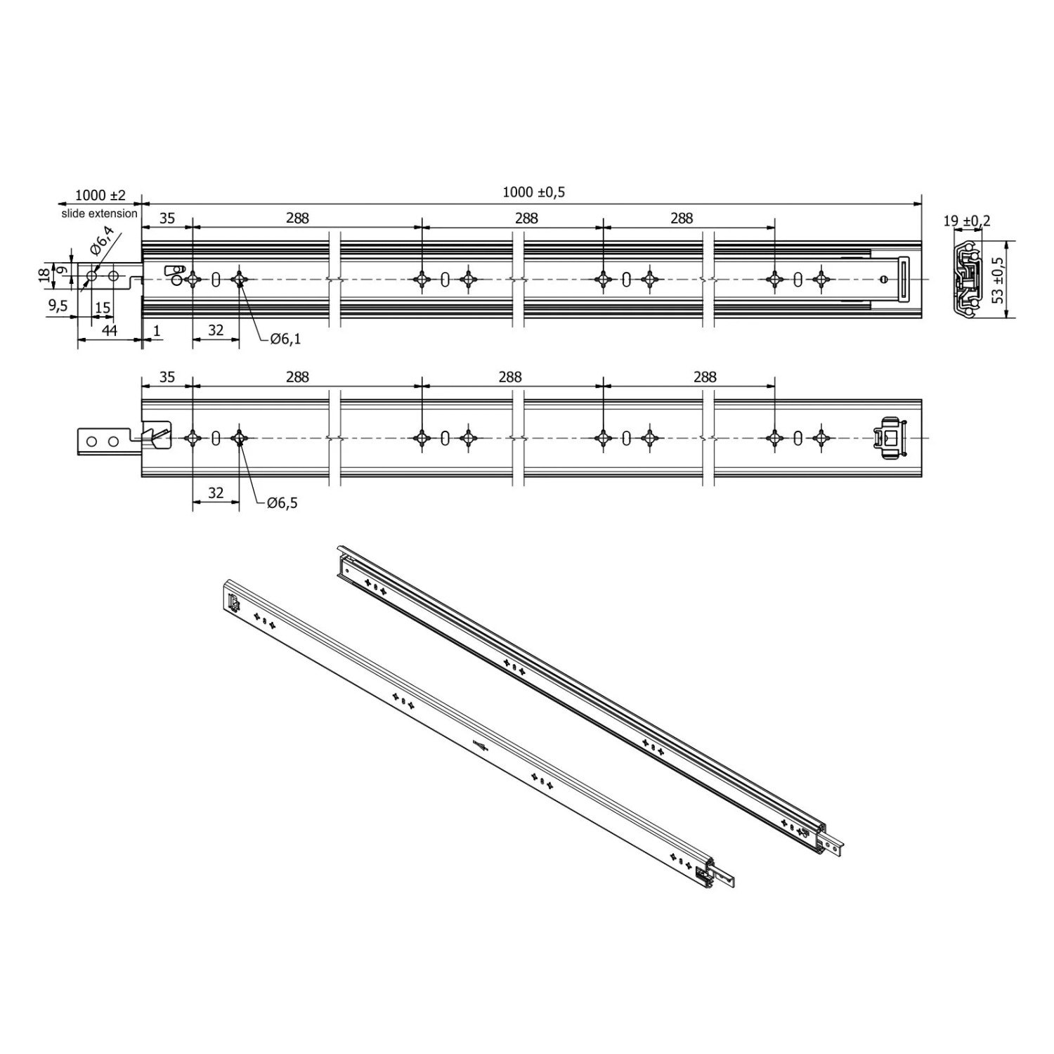 SOTECH Schwerlastauszug VarioSlide KV2-100-H53-L1000-EH 1000mm Zweihandverriegelung Einrastfunktion Gelber Hebel Schubladenschiene Belastbar Bis 100Kg_7