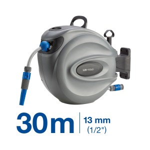 LUX Wandschlauchbox-Set mit 30 m Schlauch, grau, zur Gartenbewässerung.
