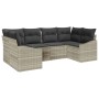 Hellgraues 6-tlg. Garten-Sofa-Set aus Poly Rattan von vidaXL. Modulares Lounge-Set mit grauen Kissen.