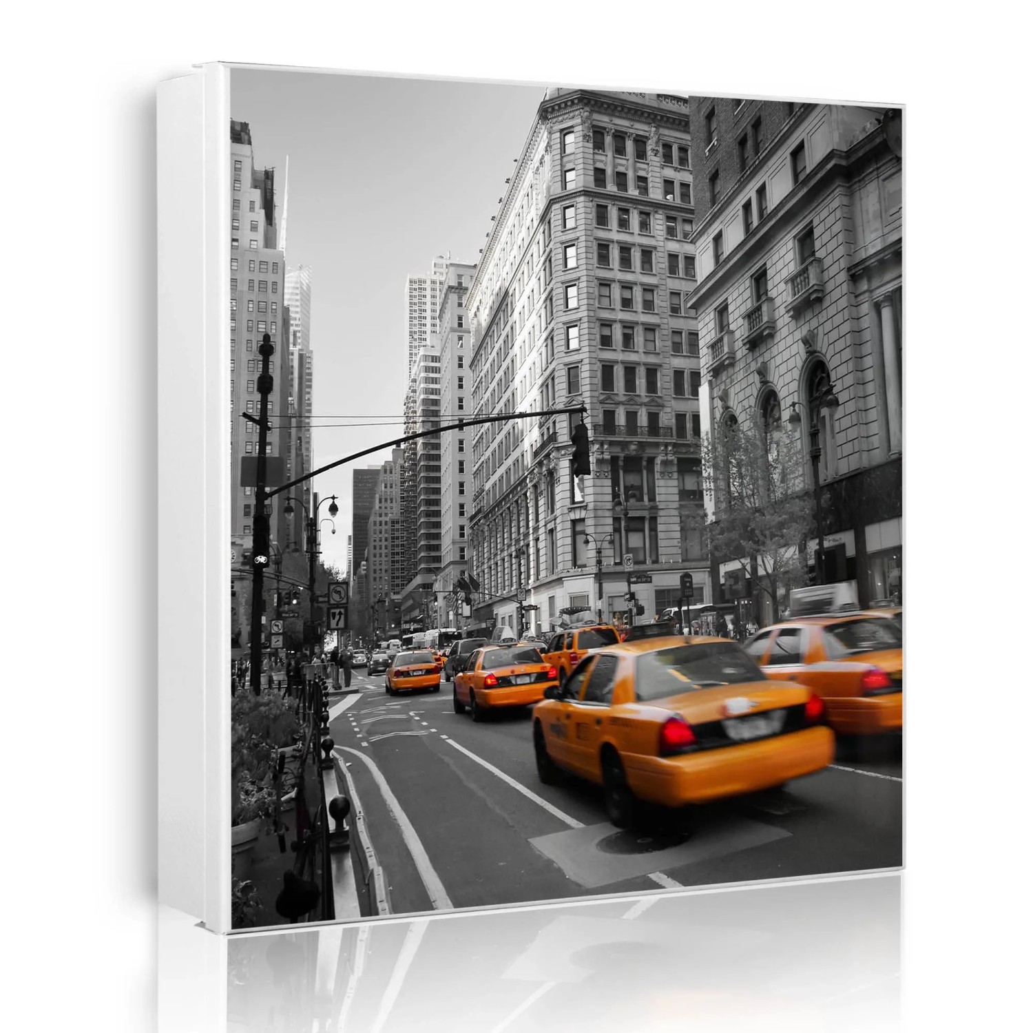 Banjado Großer Schlüsselkasten Metall 30x30cm Weiß Scharnier Rechts 50 Haken Beschreibbar Magnetisch Motiv New York Taxi