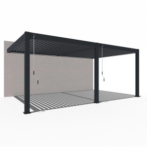 Anthrazitfarbener Weide Deluxe Plus Aluminium Pavillon 4 x 6 m als Wandpergola.