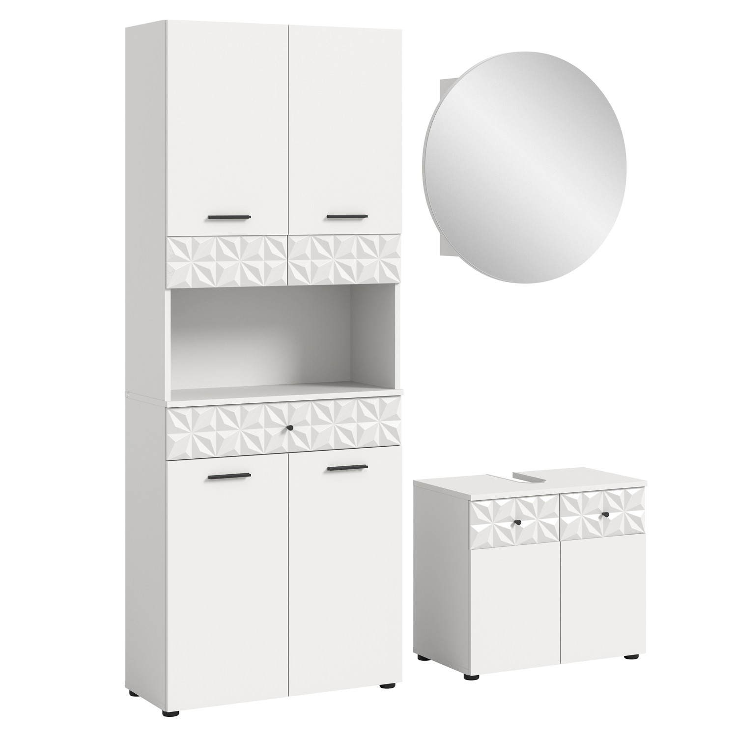 Badkombination Prisma m. Hochschrank Weiß 187 cm x 176 cm x 37 cm 3-tlg. günstig online kaufen