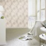 Wohnraum mit Rasch Vliestapete Tapetenwechsel II 651713, Kreise in Taupe und Hellgrau.