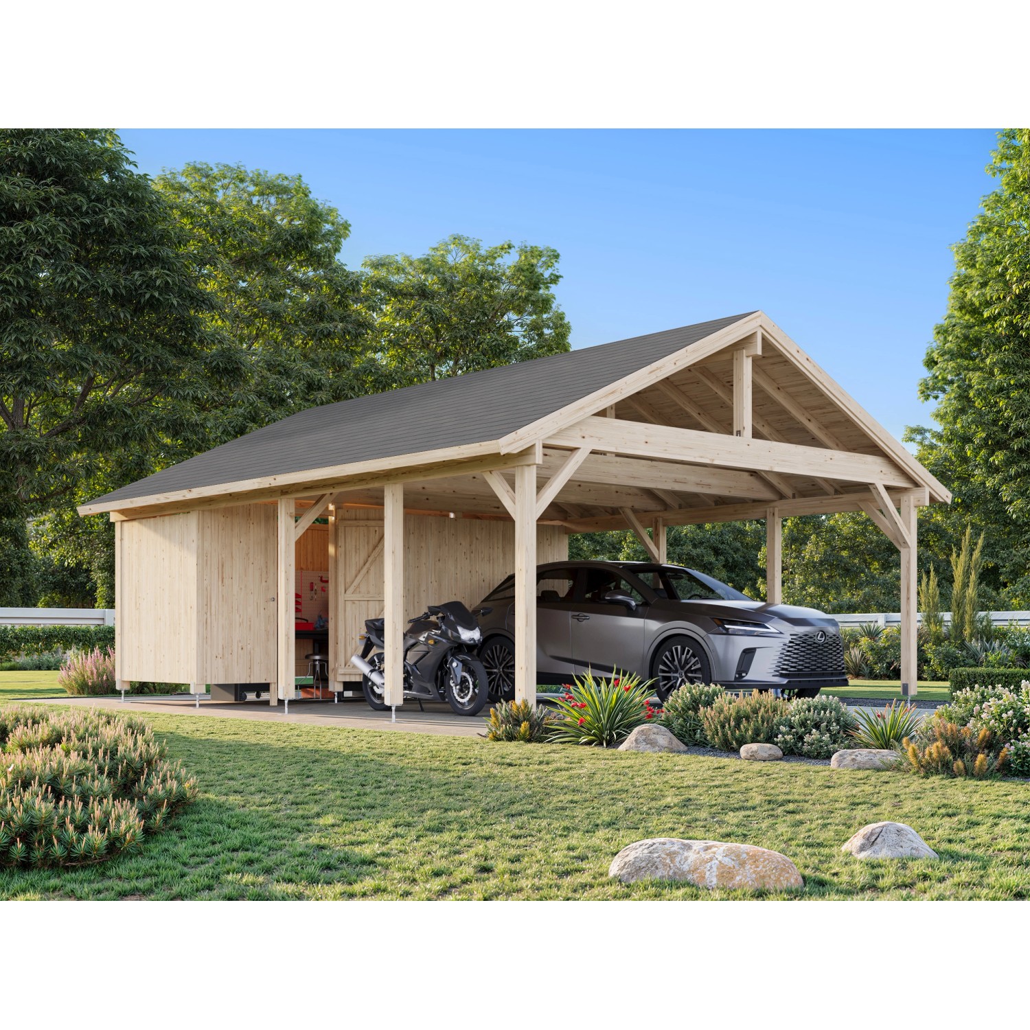 Palmako Carport Robert mit Geräteraum 555 x 363 cm Hellbraun FSC® günstig online kaufen