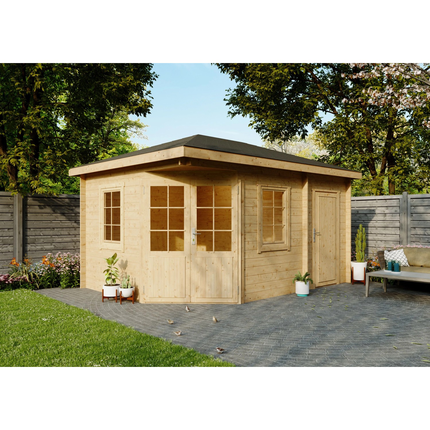 Fjordholz 5-Eck Gartenhaus Modell Evelyn 3D