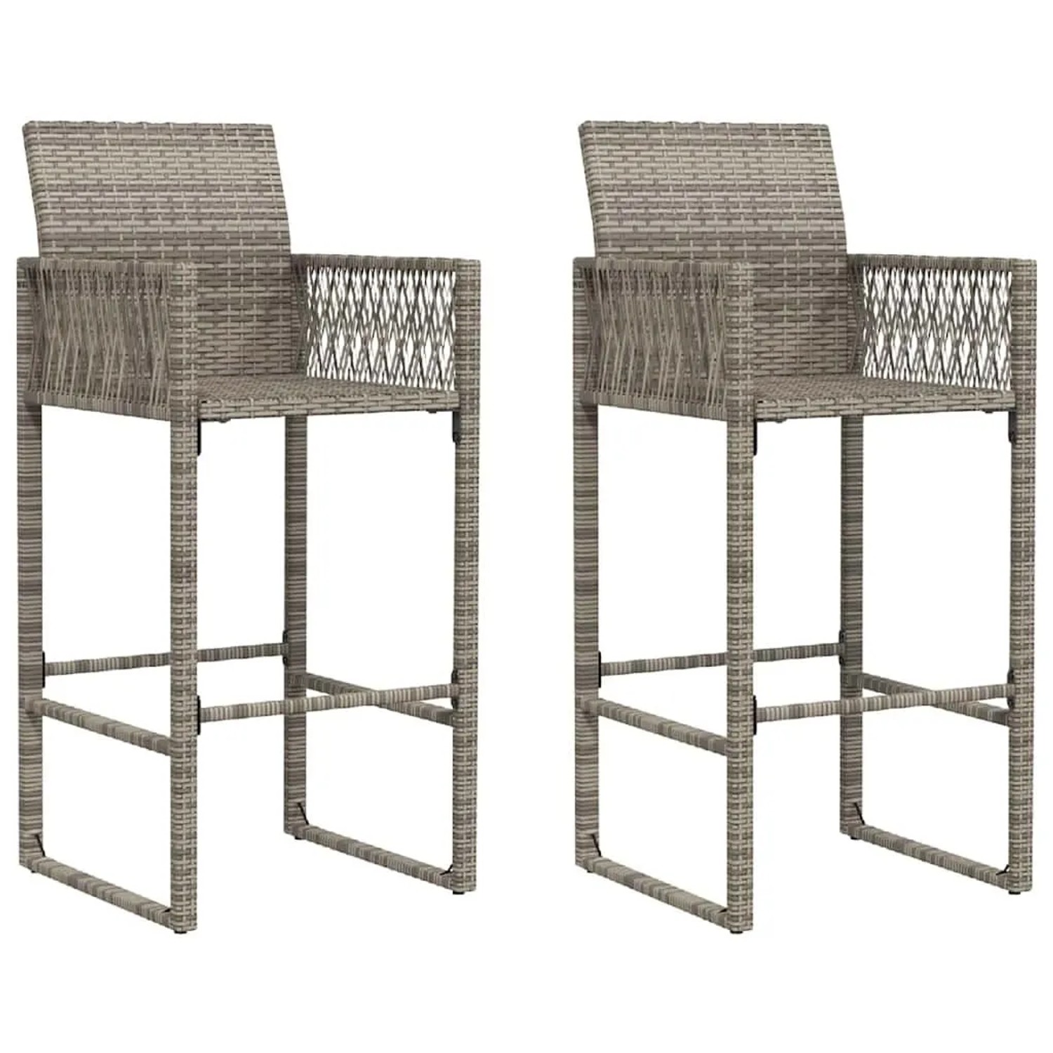 vidaXL Garten-Barhocker 2 Stk Grau Poly Rattan 368704