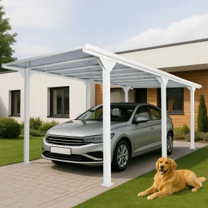 Proregal Alu-Carport HxBxT 249x604x613 cm 10cm-Gestell Polycarbonat-Dach Regenrinne 3x6m Weiß Autoüberdachung Garage Unterstand