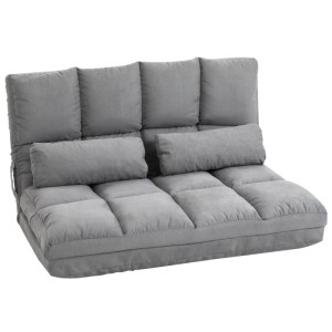 Grauer HOMCOM Bodenstuhl 2-in-1 Sofa mit 3-fach verstellbarer Rückenlehne und zwei Kissen, ideal für kleine Räume.