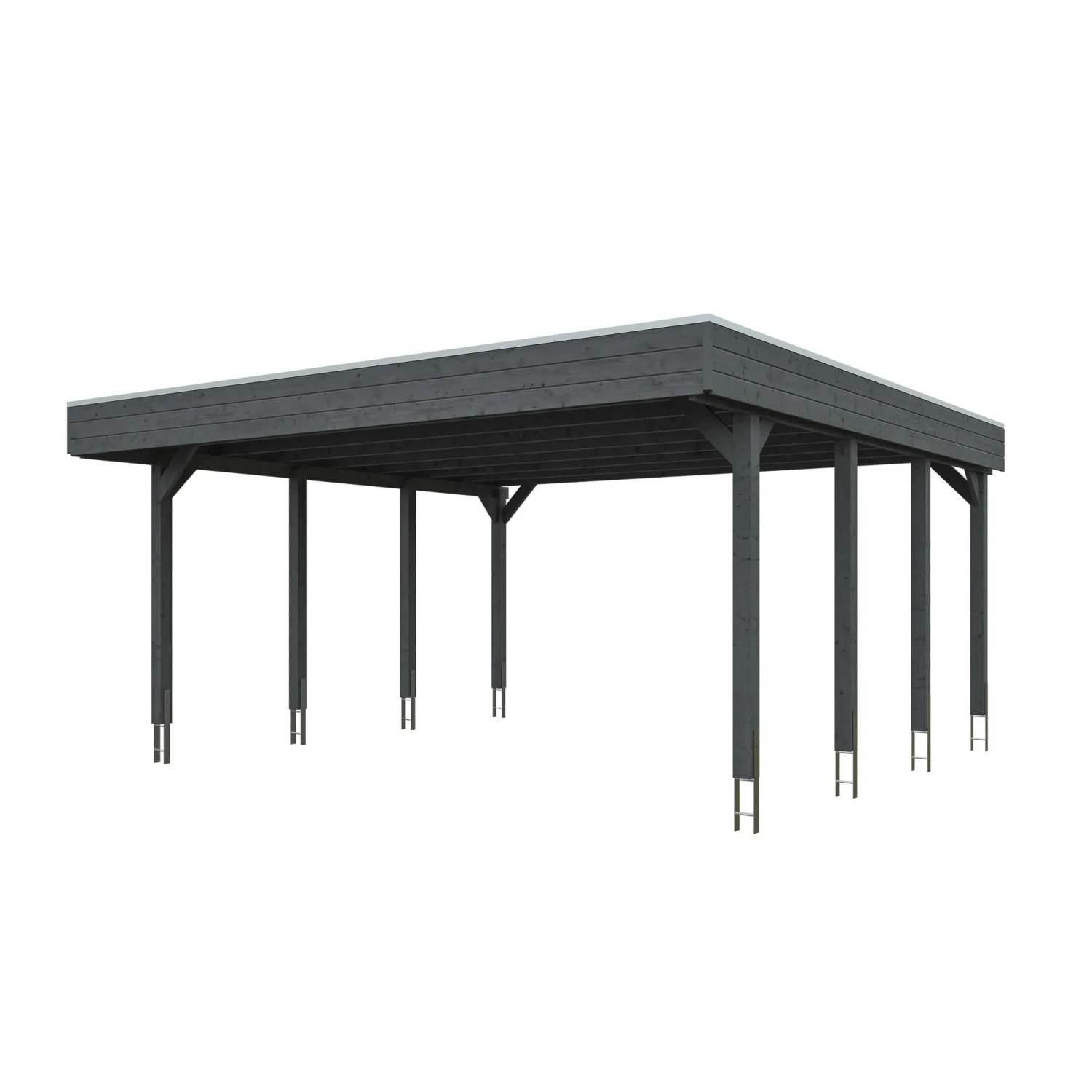 Skan Holz Carport Friesland mit Stahl-Dachplatten 546 cm x 555 cm Schiefergrau