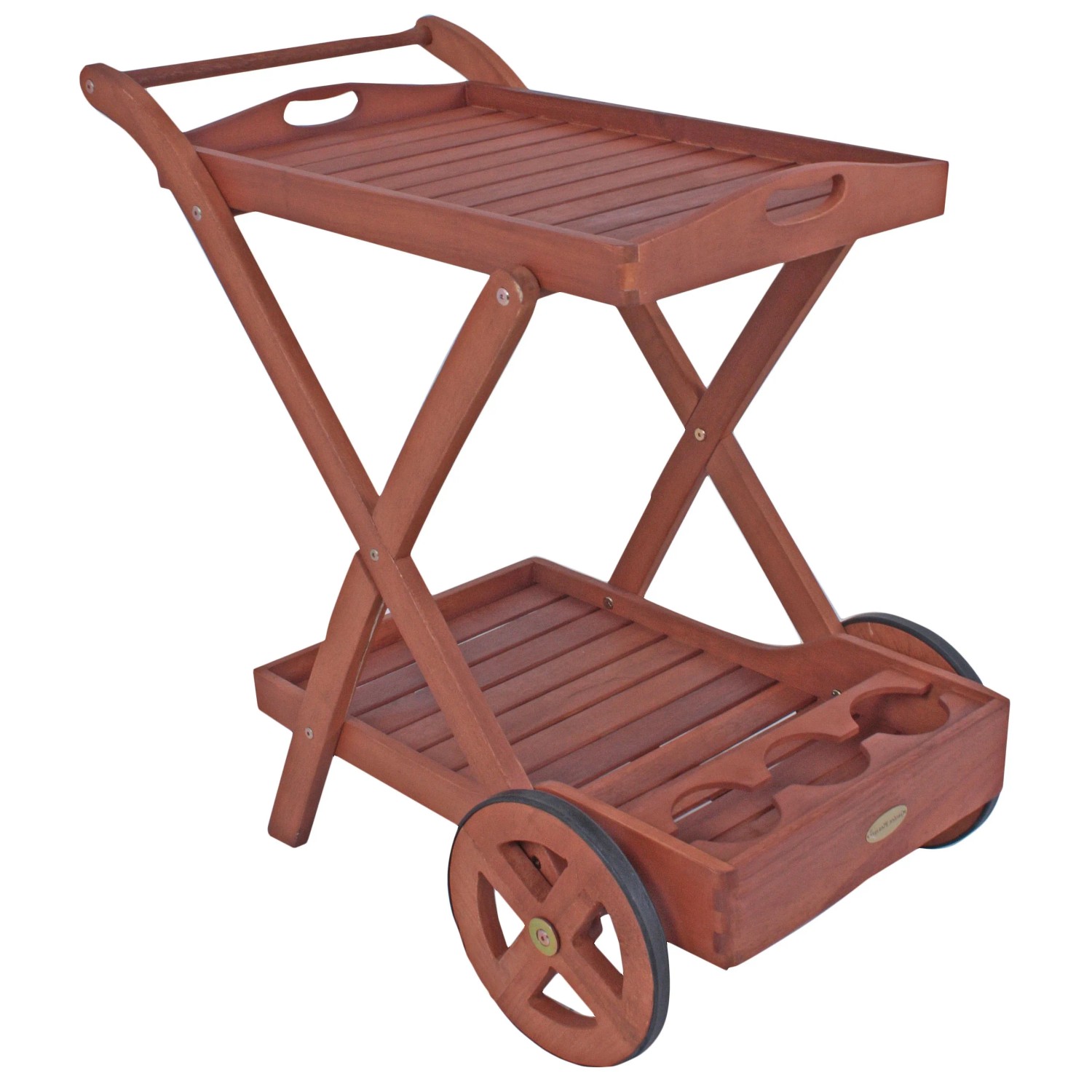 DELUKE Teewagen RENATE Mit 2 Etagen Geölt Eukalyptus Natur 80x54x88cm Servierwagen Rollwagen Beistellwagen