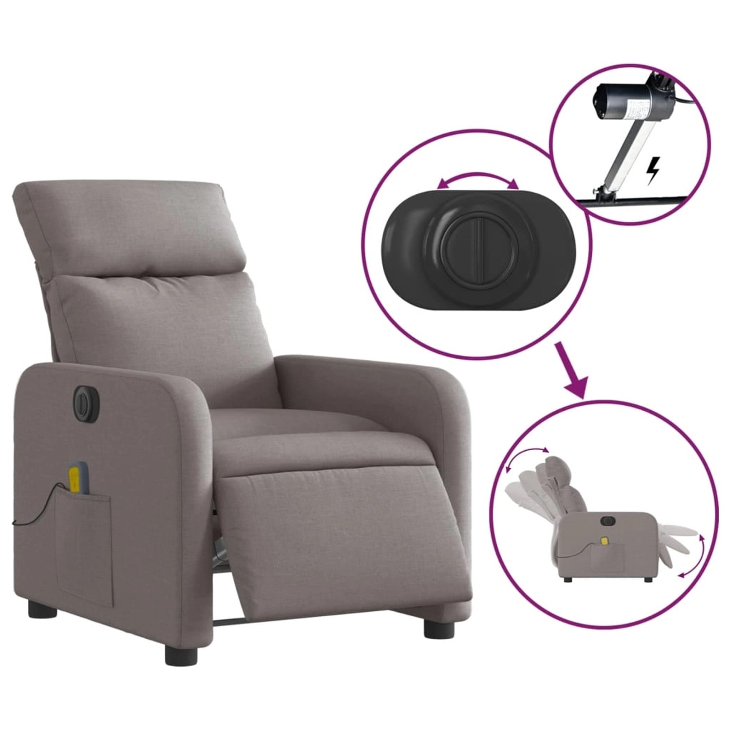 Elektrischer Massagesessel Taupe von vidaXL mit Vibrationsmassage und Relaxfunktion.