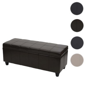 Braune MCW Aufbewahrungstruhe Kriens aus Kunstleder, 45x114x45cm. Aufbewahrungsbox mit gepolsterter Sitzfläche.