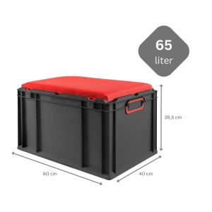 PROREGAL Sparset 2x Eurobox Nextgen Seat Box Rot HxBxT 36,5x40x60cm 65 Liter Griffe Geschlossen Schwarz