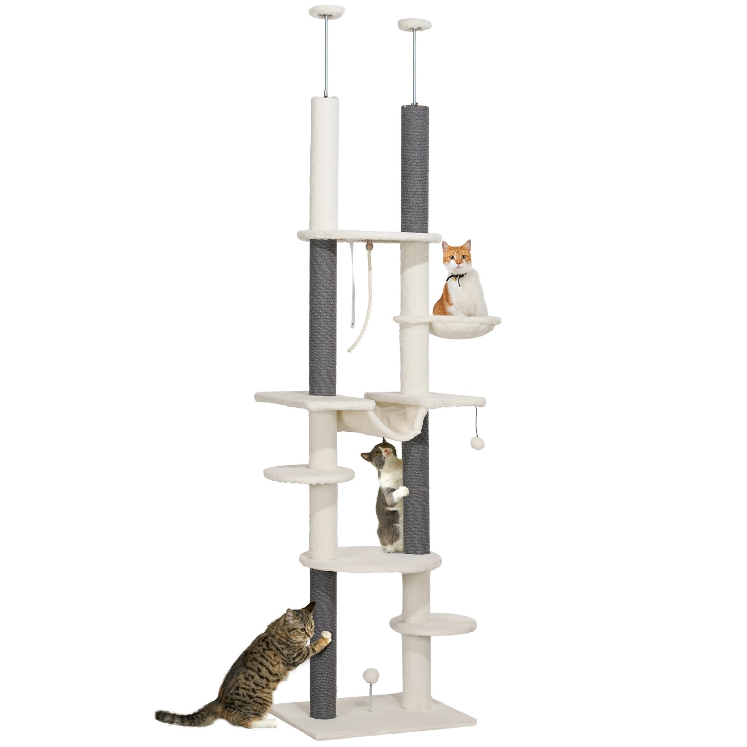 PawHut Kratzbaum Spanplatte Polyester Weiß 60L x 44B x 225-255H cm