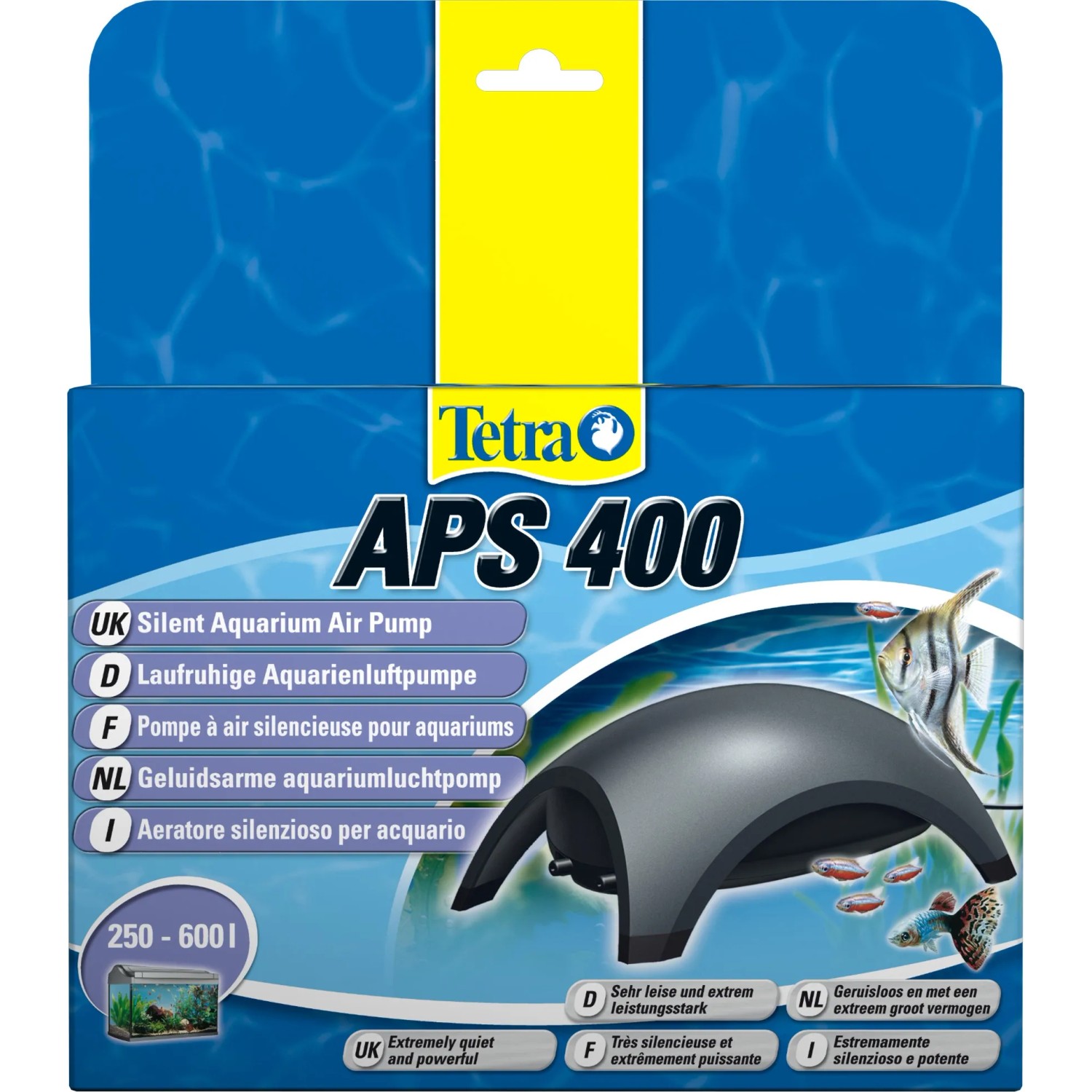 Tetra APS 400 Aquarienluftpumpe, schwarz, für Aquarien von 250-600l. Leise und zuverlässig.