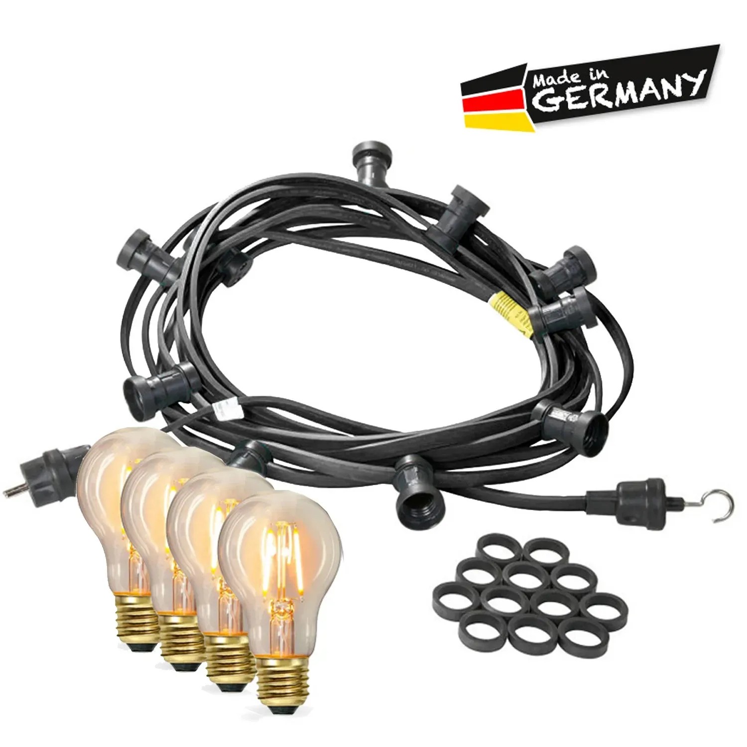 Satisfire Illu-Lichterkette 40m mit 60 LED Filament Glühbirnen für Biergarten und Terrasse.