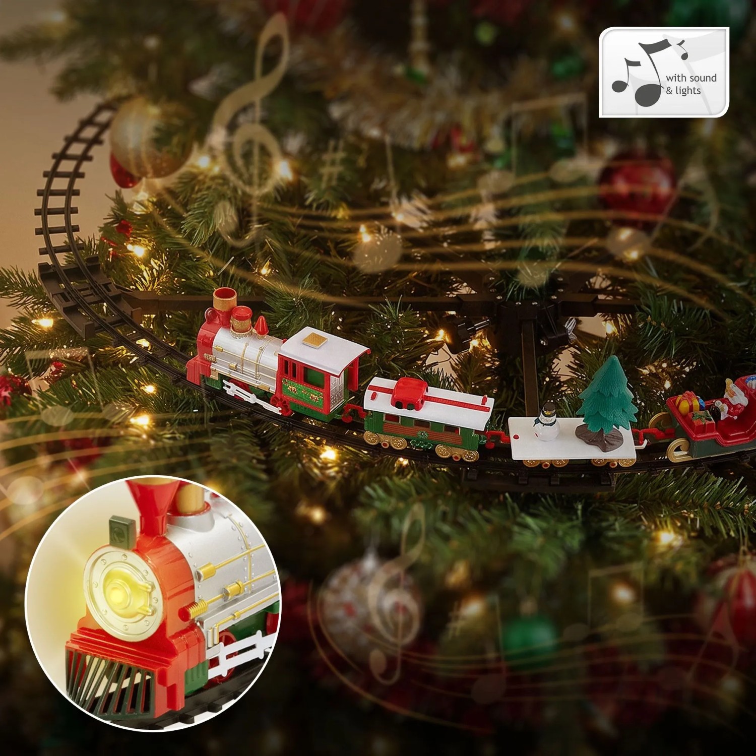 ECD Germany Weihnachtszug für den Weihnachtsbaum Weihnachtsdeko mit Licht und Sound Batteriebetrieben Ø87,5 cm_6