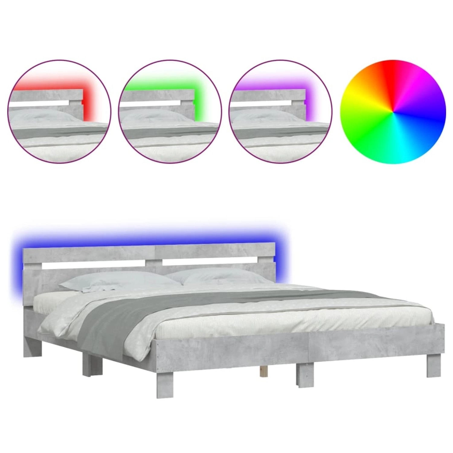 vidaXL Bettgestell mit Kopfteil und LED-Beleuchtung Betongrau 3207535 günstig online kaufen