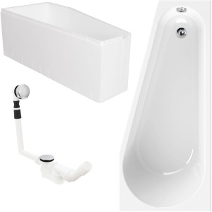 Calmwaters Raumsparwanne Essential Small 160x70 cm Set mit Wannenträger und Ablaufgarnitur.