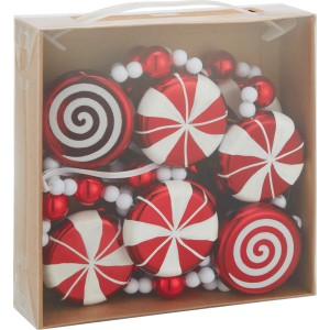 Girlande mit rot-weißen Kugeln im Candy-Look, 160 cm, für festliche Deko.