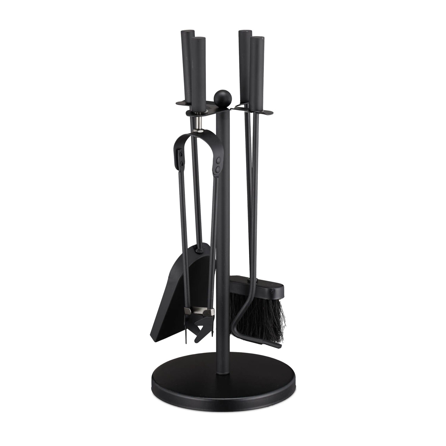 Relaxdays Kaminbesteck Stahl Schwarz 5-teilig 41,5 cm x 20 cm 1,6 kg