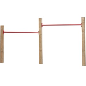 SwingKing Doppel-Reckstange aus Holz mit roten Stangen für Gartenspielgeräte.