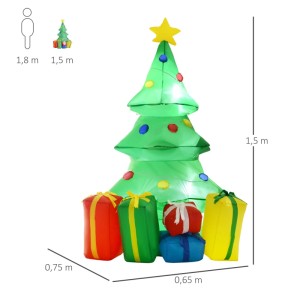 Aufblasbarer HOMCOM Weihnachtsbaum 150cm mit gelbem Stern, bunten Lichtern und Geschenken. Ideal für Weihnachtsdekoration.