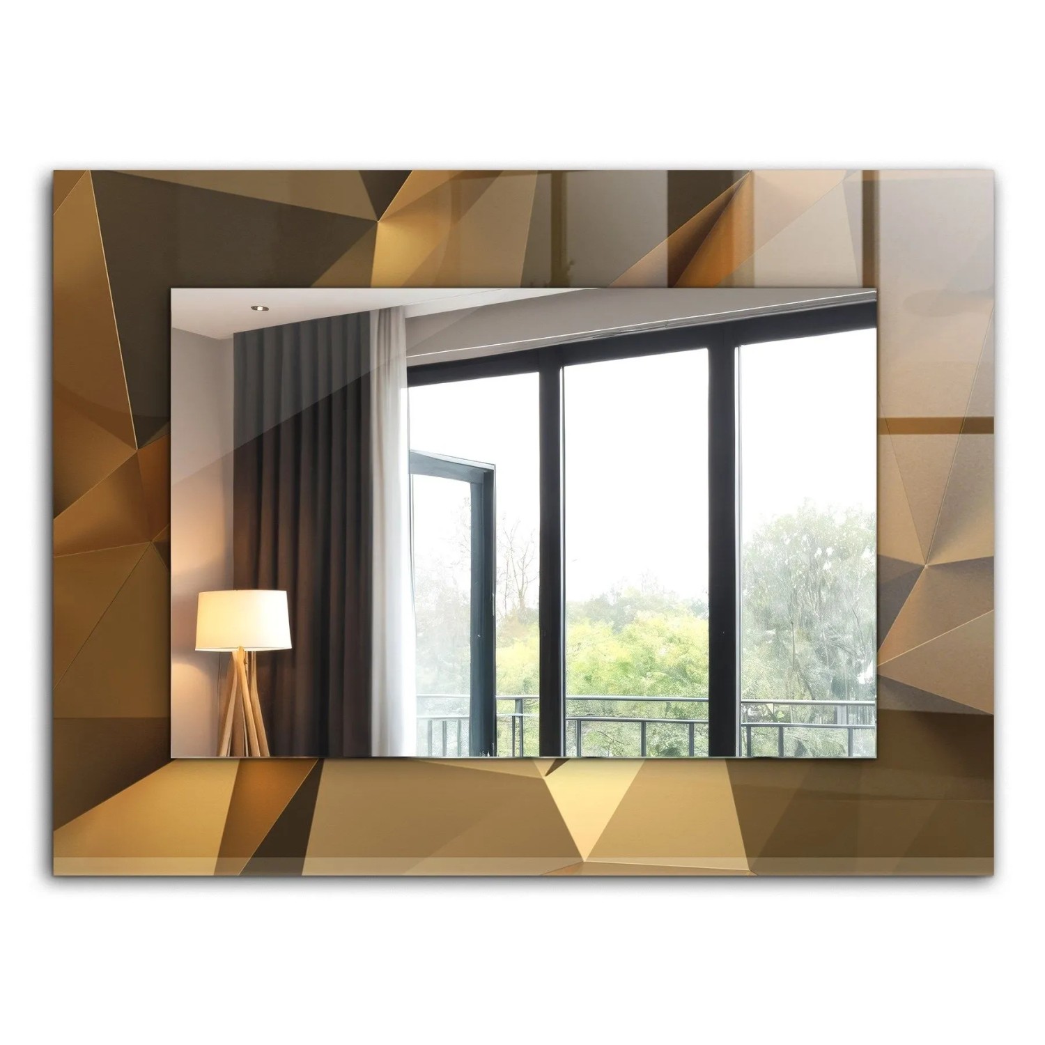 Tulup Bedruckter Spiegel Geometrische Formen Rechteckig Spiegel 80x60 cm Bedrucktem Rahmen Dekorative Spiegel Spiegel mi...