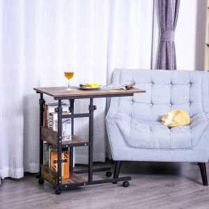 HOMCOM Beistelltisch mit Rollen, höhenverstellbar, mit Ablagen. Ideal als mobiler Schreibtisch.