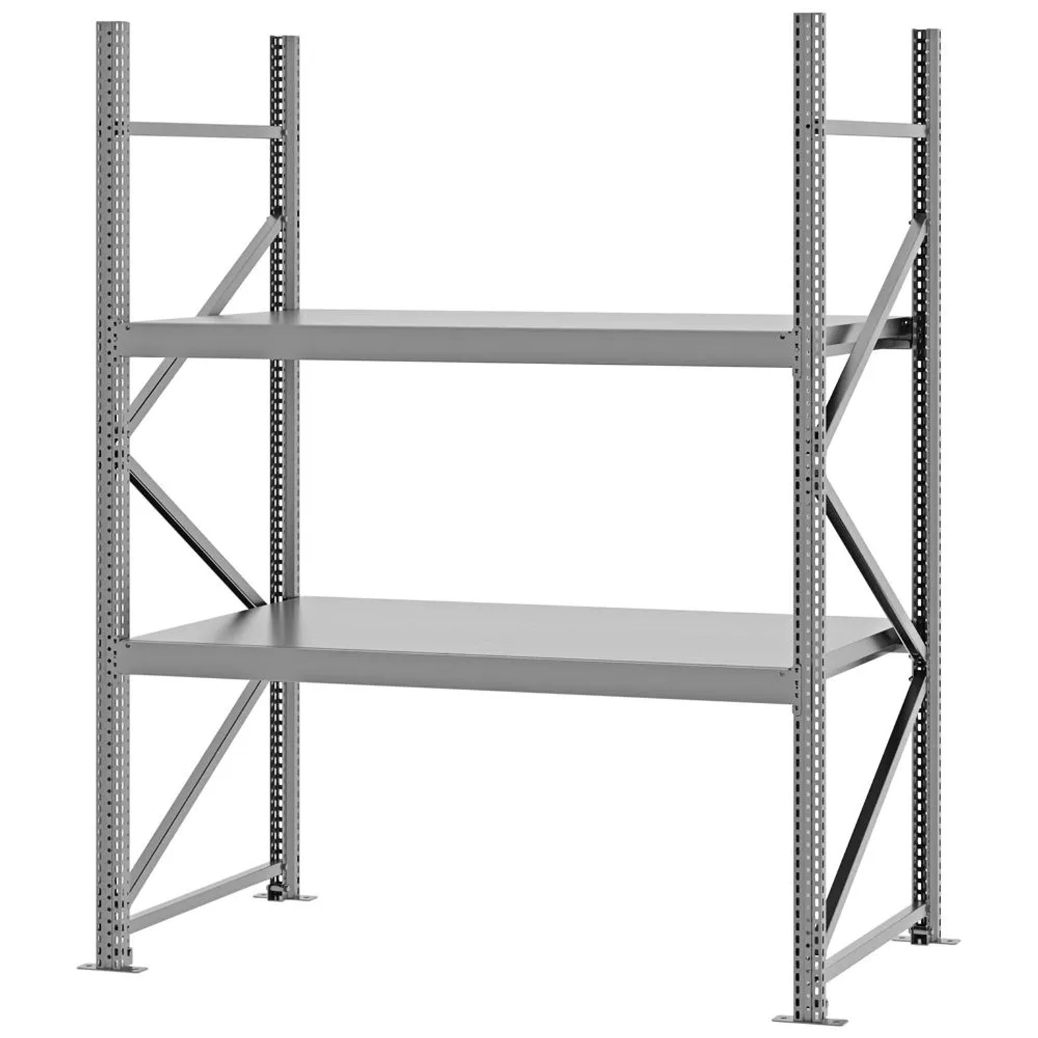 PROREGAL Weitspannregal Schraub-Stecksystem MAGNUS PRO Made In Germany Grundregal 200x150x80cm 2 Ebenen Stahlböden Fachlast 750kg Verzinkt