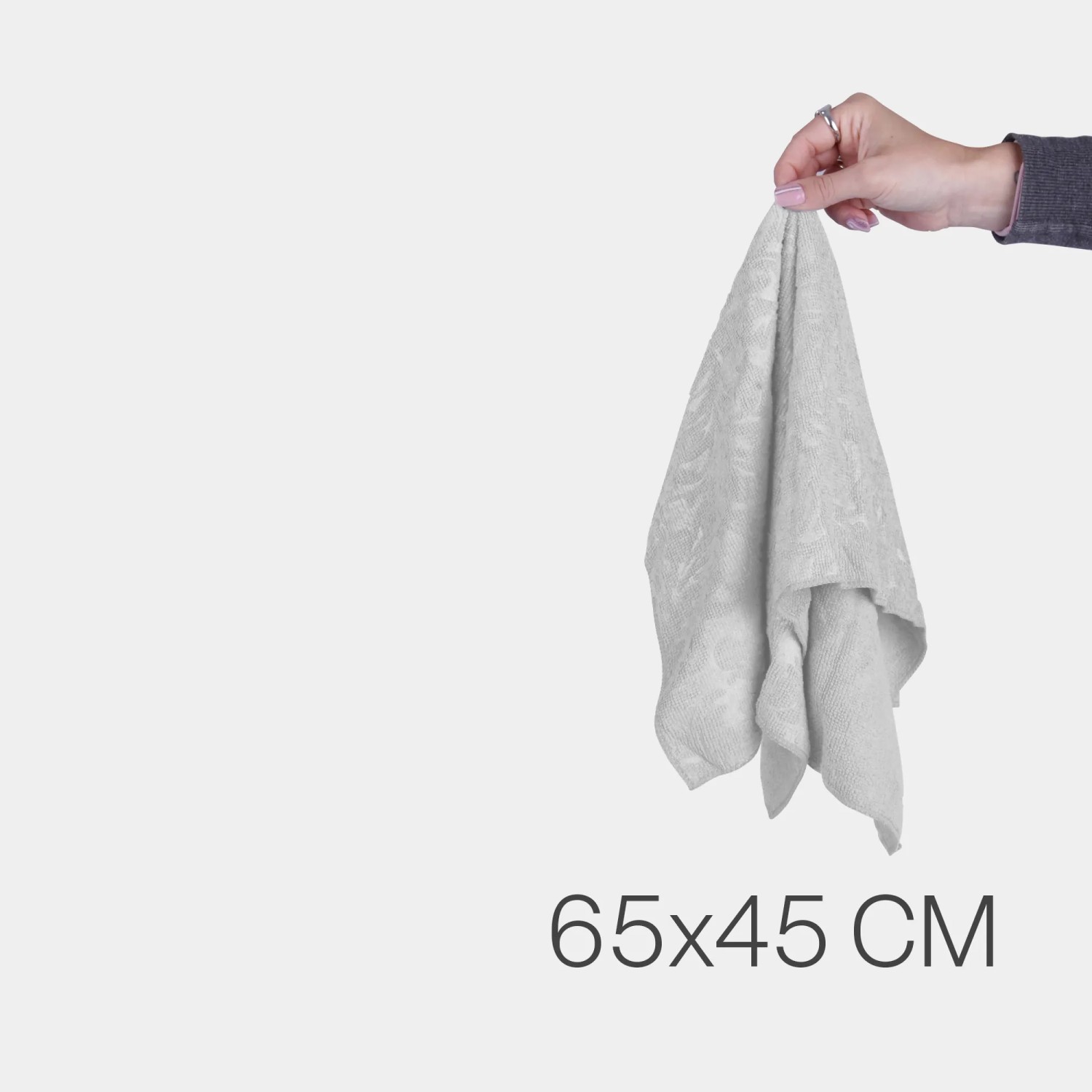 Helles, graues 8er Pack Bestlivings Microfaser Geschirrtücher, 65x45 cm, in der Hand gehalten.