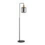 Moderne Lindby Stehlampe Nimbora, schwarz, mit Rauchglas-Schirm für Wohnzimmer.