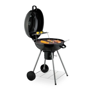Relaxdays Kugelgrill Stahl Kunststoff Schwarz Fahrbar mit Deckel mit Thermometer 87,5 cm x 57 cm x 65 cm 8,9 kg